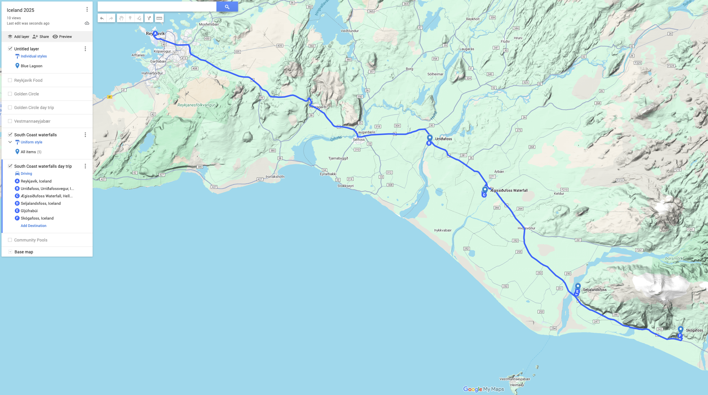 South Coast Waterfalls map